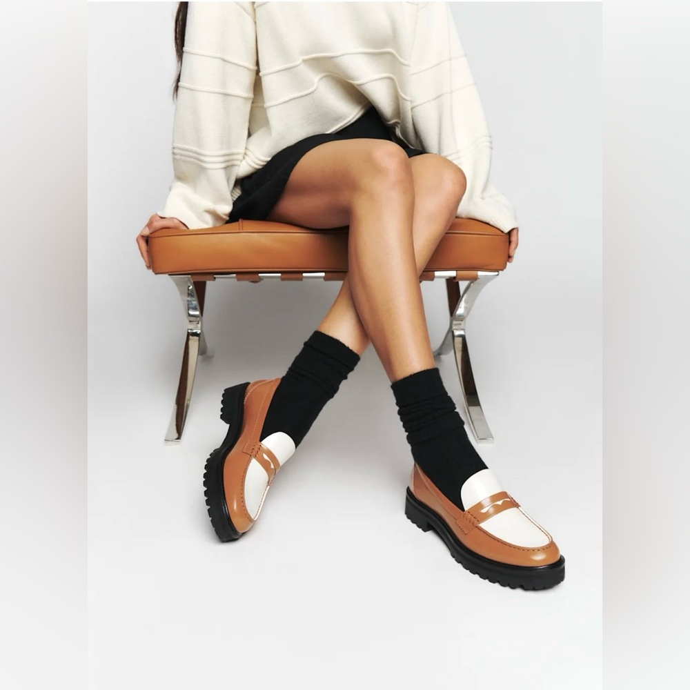 AS SEEN ON TAYLOR! NWOB Reformation Agathea Chunky Loafer - Nutmeg/White Leather
